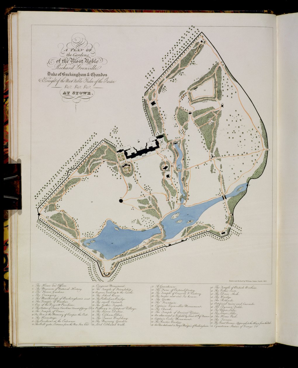 Plano de los jardines de Richard Grenville, Duque de Buckingham, en Stowe, grabado por el artista, 1827 de William James Smith