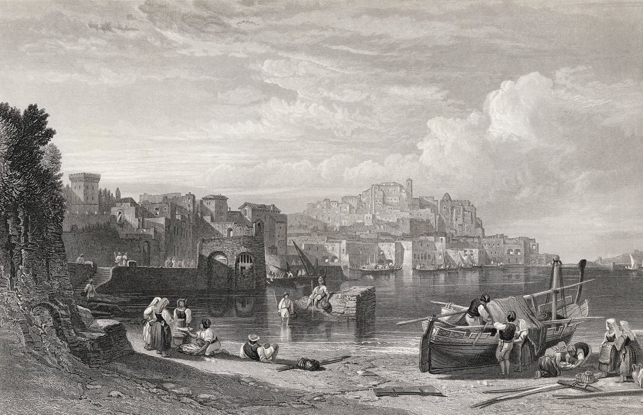 Pozzuoli, la Antigua Ciudad de Puteoli, grabado por William Richardson (1842-77) de 