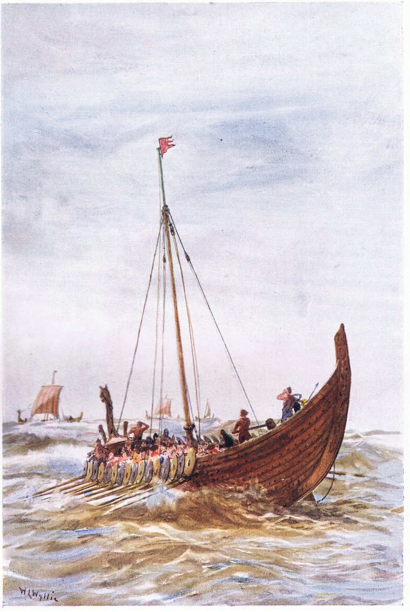 Buque de guerra en la época del rey Alfredo, 1915 de William Lionel Wyllie
