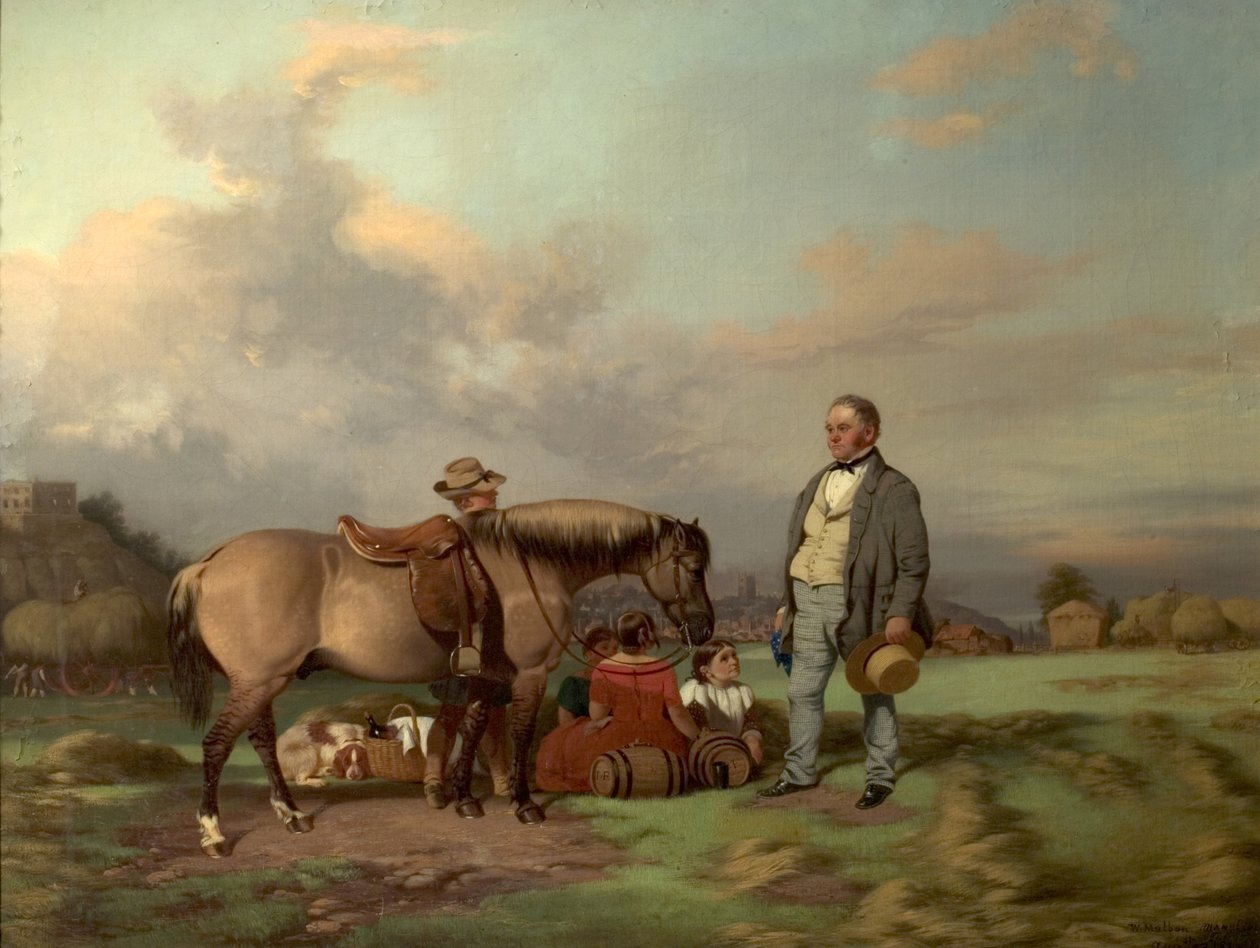 Joseph Fenton con su familia en los prados, Nottingham de William Malbon
