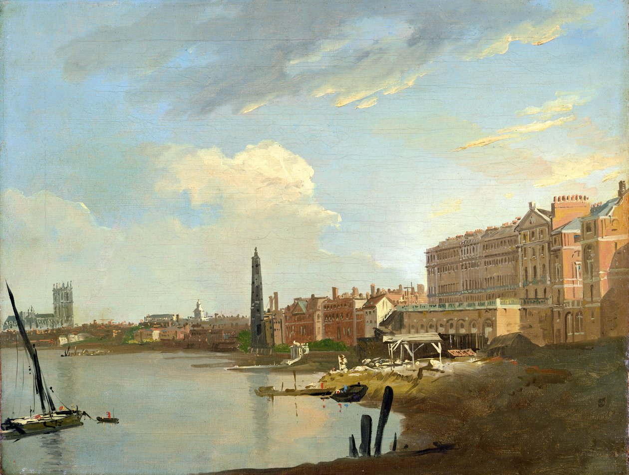 Un estudio del Támesis con las etapas finales del Adelphi, 1772 de William Marlow