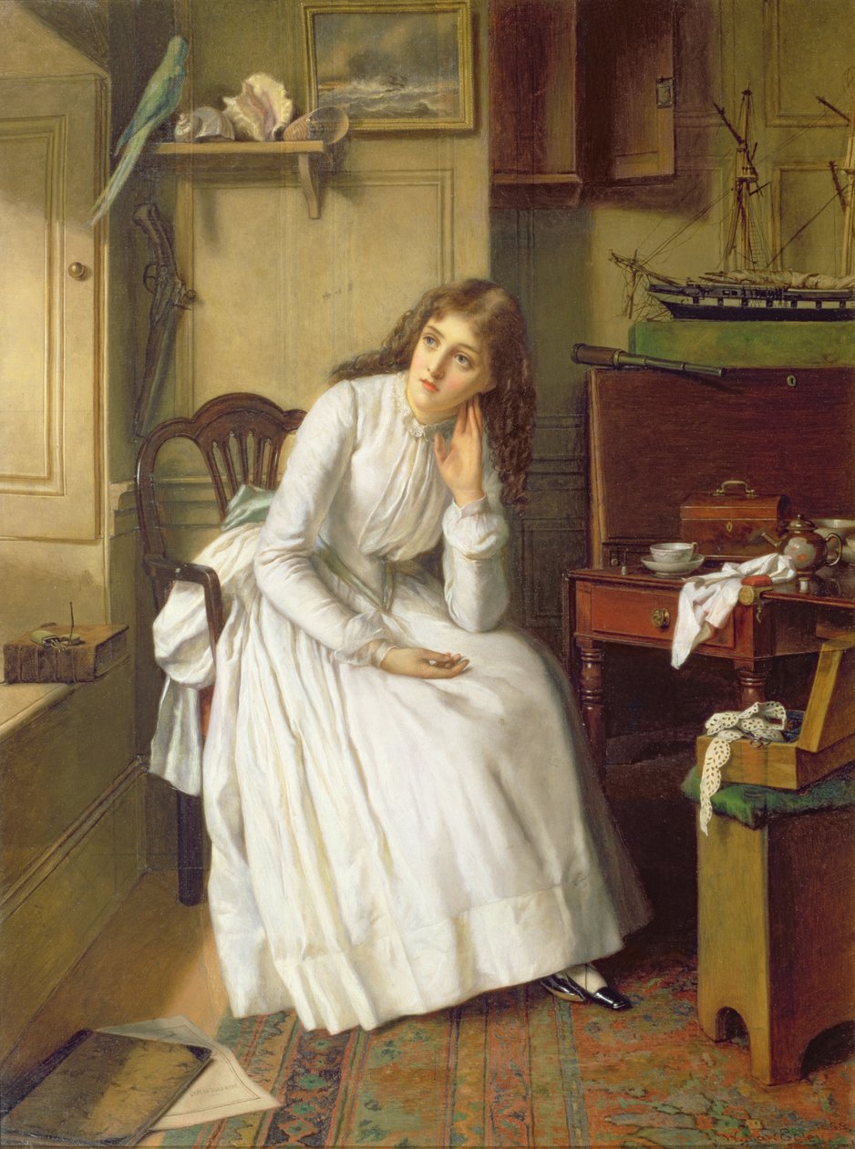 Flo Dombey en el salón del Capitán Cuttle de William Maw Egley