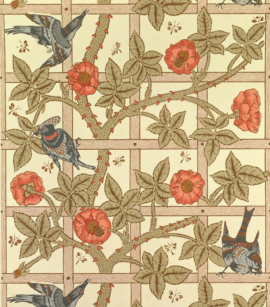 Diseño de papel tapiz de enrejado azul y naranja, 1864 de William Morris