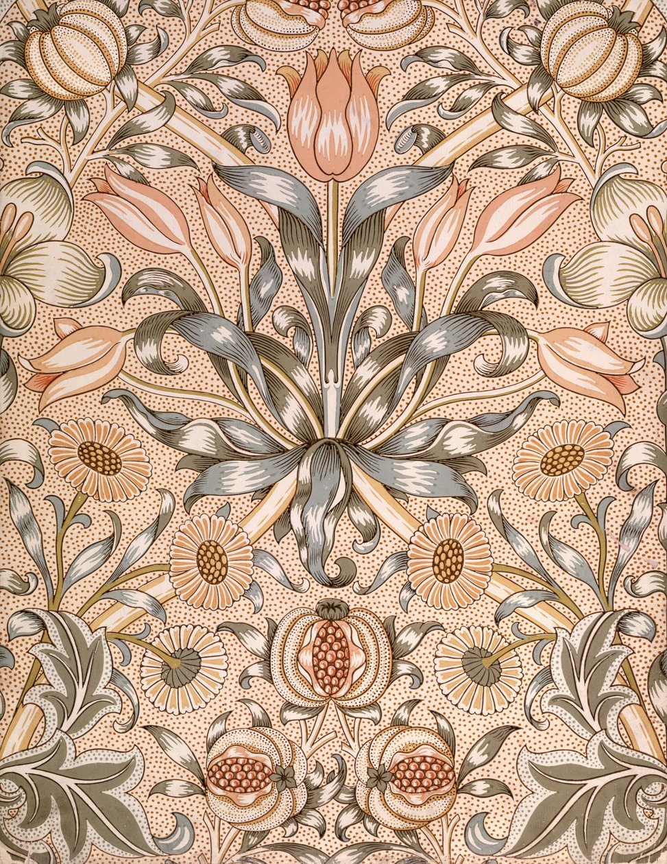 Diseño de papel tapiz de lirio y granada, 1886 de William Morris