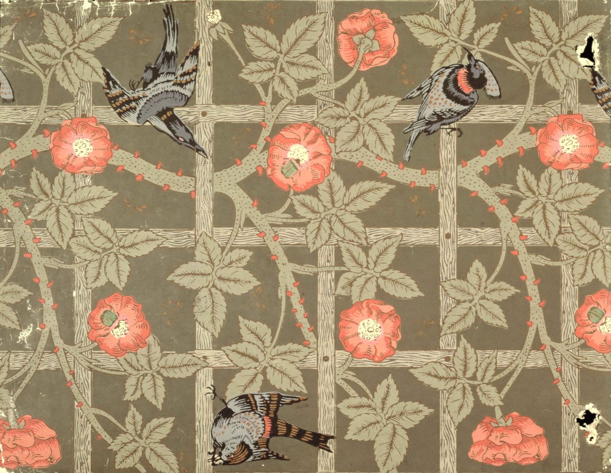 Diseño de papel tapiz de celosía con fondo verde botella, 1864 de William Morris