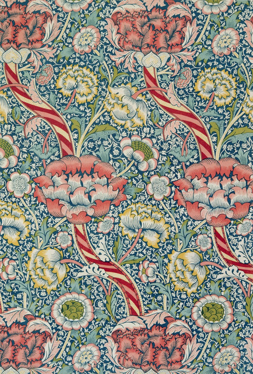 `Wandle` tela impresa, fabricada por Morris y Co. y Aymer Vallance, de `El arte de William Morris`, pub. 1897 de William Morris