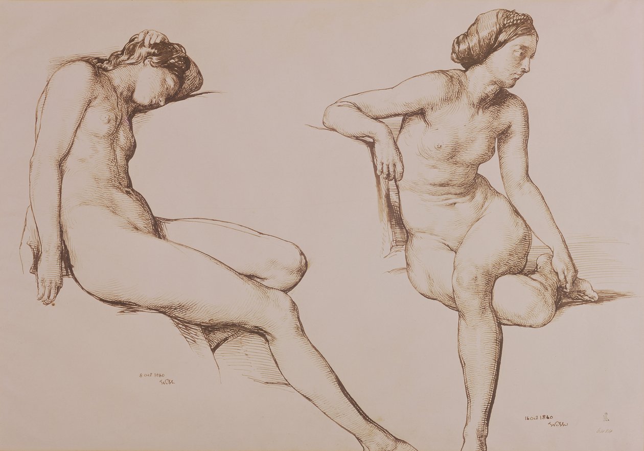 Dibujo en sepia de mujer desnuda, c.1860 de William Mulready