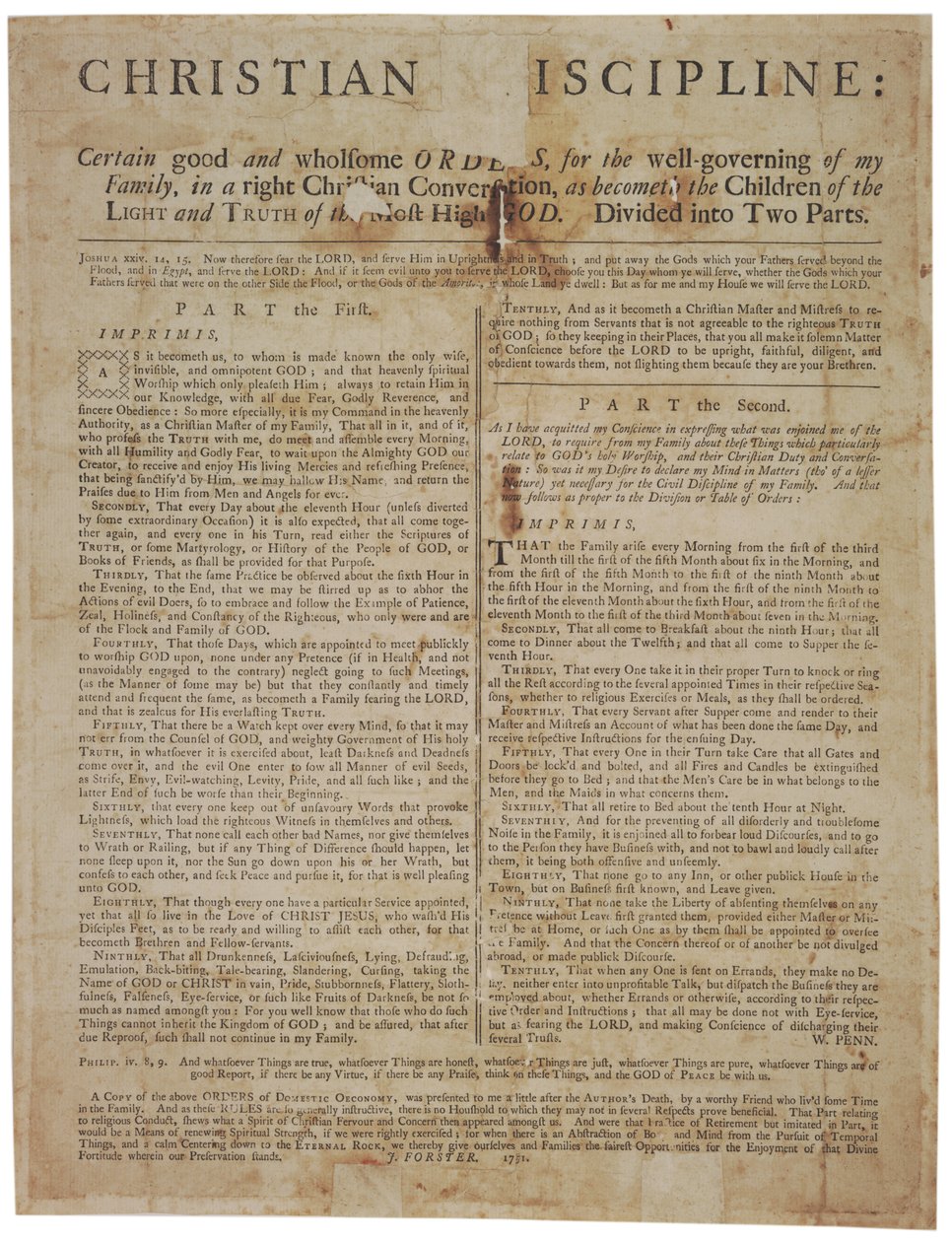 Disciplina Cristiana: Ciertas Buenas y Saludables Órdenes para el Buen Gobierno de Mi Familia..., 1751 de William Penn