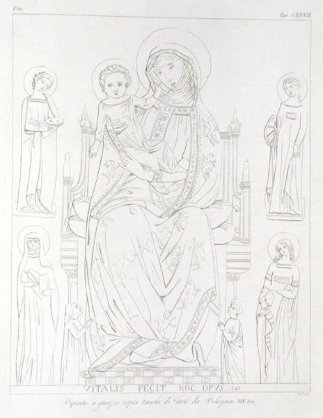 Madonna y Niño con Santa Águeda, Santa Catalina, Santa Inés, Santa Apolonia después del dibujo original de Jean Baptiste Louis Georges Seroux D
