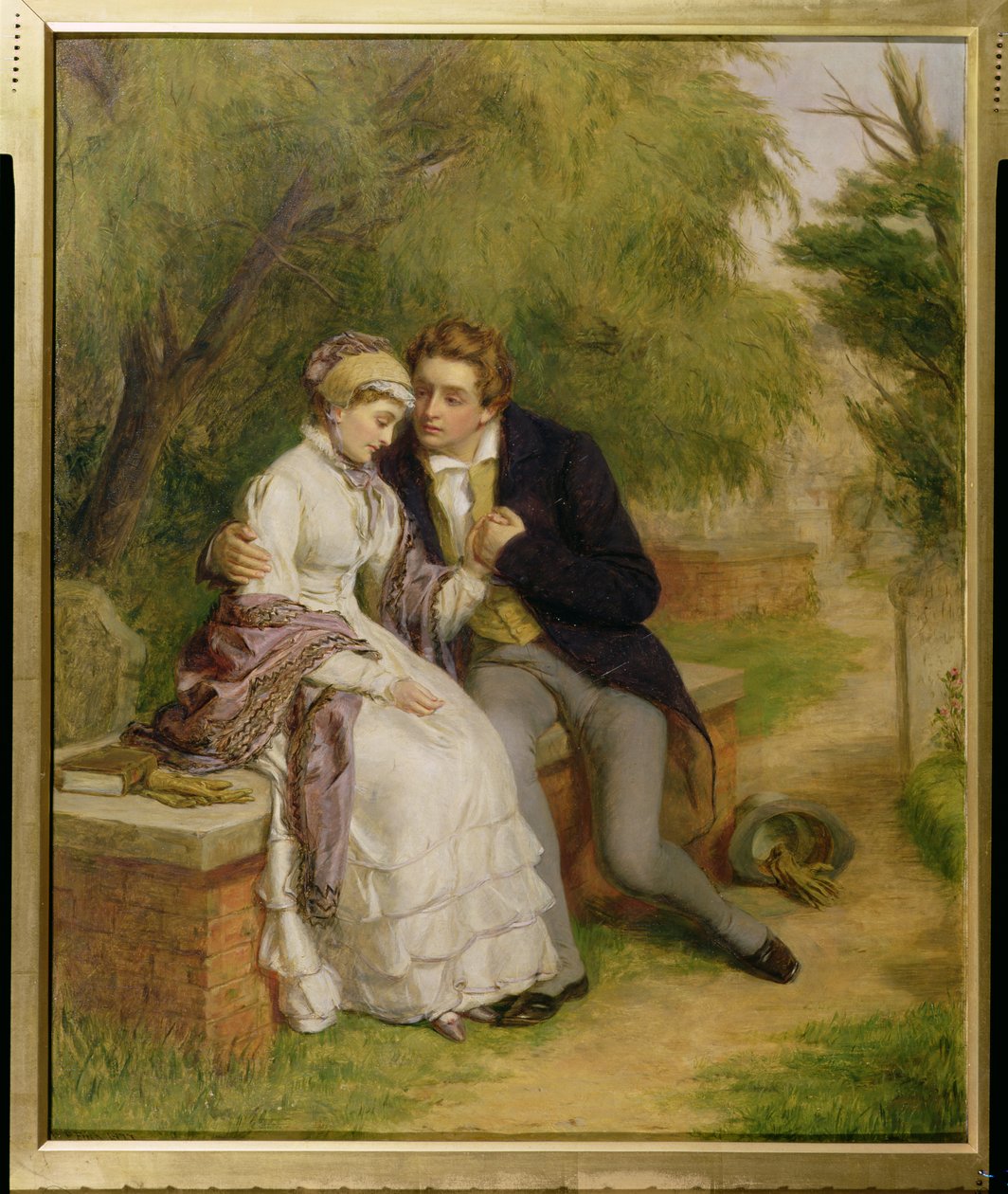 El asiento del amante: Shelley (1792-1822) y Mary Godwin en el cementerio de Old St. Pancras, 1877 de William Powell Frith