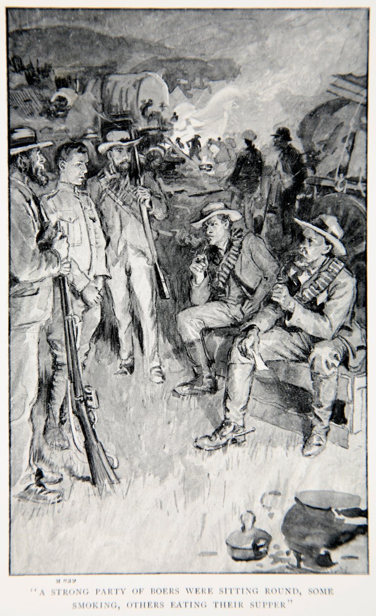 Un Fuerte Grupo de Bóers Sentados, Algunos Fumando, Otros Cenando, una Ilustración de 