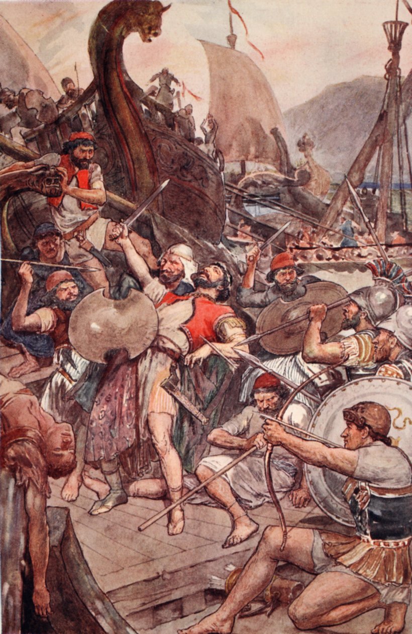 Muerte del almirante persa en Salamina, ilustración de 