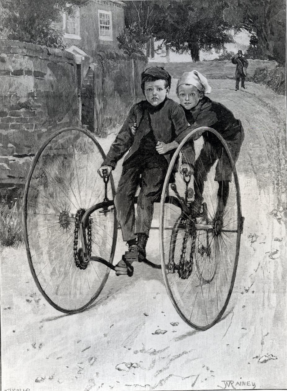 El corcel robado, dos niños montando un triciclo (1891) de William Rainey