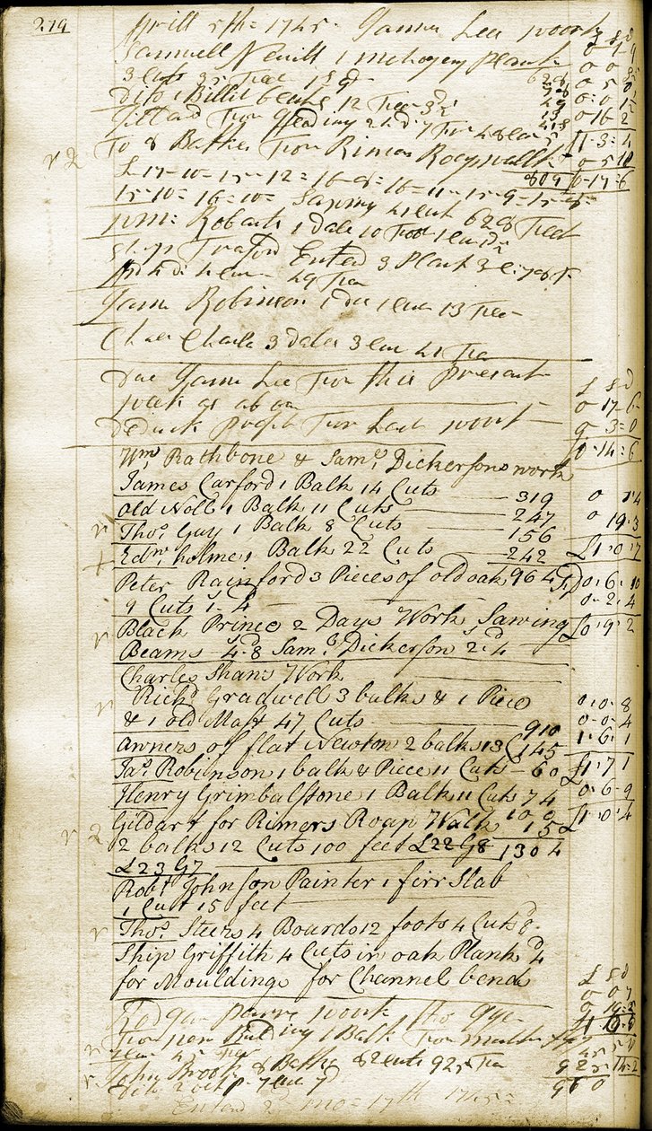 Página 279, del cuaderno de Rathbone, 1742 de William Rathbone II