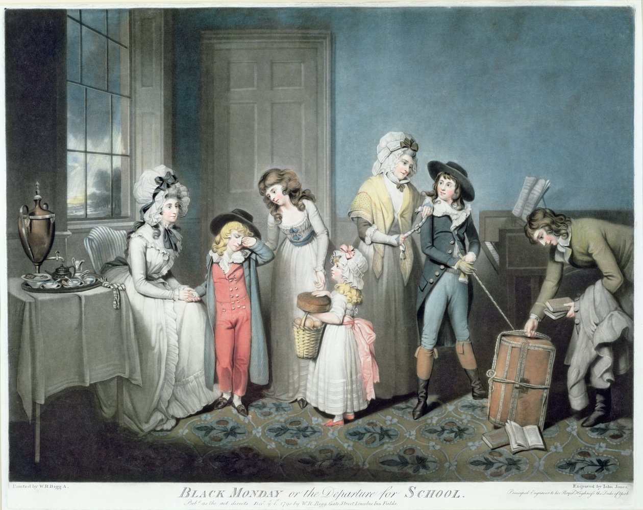 Lunes negro, o la partida para la escuela, grabado por John Jones, pub. por W. Bigg, 1790 de William Redmore Bigg