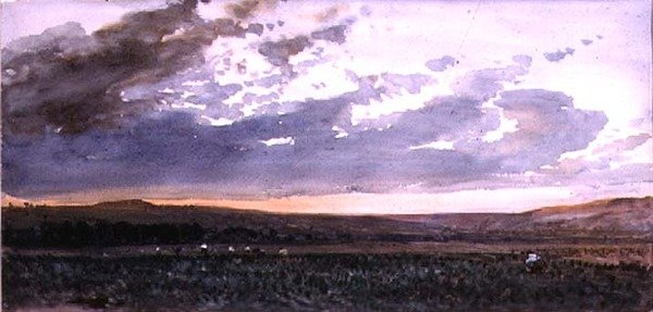 Paisaje con campesinos trabajando: Efecto de tarde de William Roxby Beverly