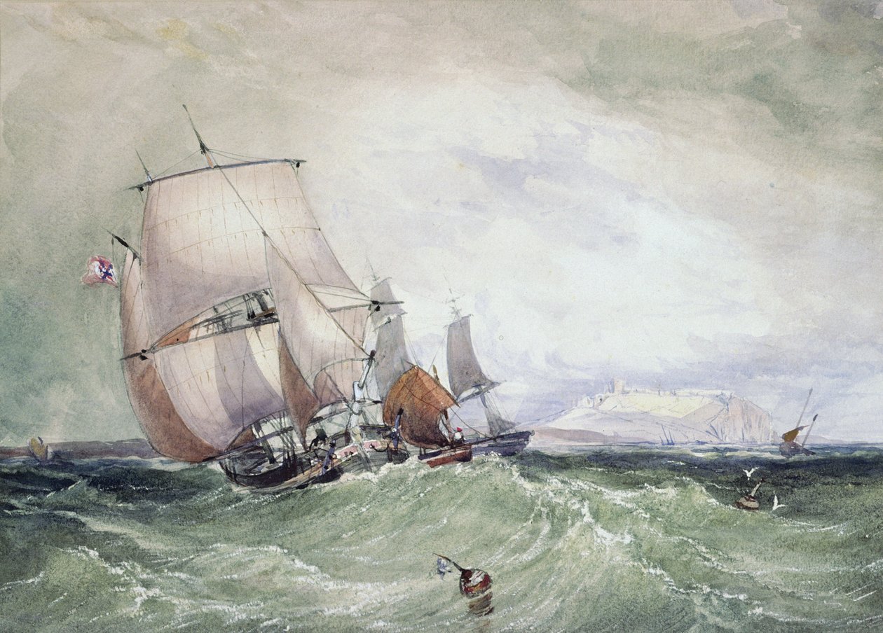 Vista de Scarborough, con un bergantín carbonero de William Roxby Beverly