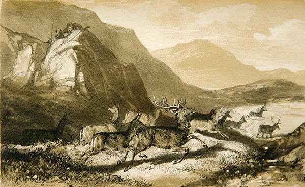 Disparos desde Cairn Cherie, de El arte de la caza de ciervos: Ilustrado por una narrativa..., 1839 de William Scrope