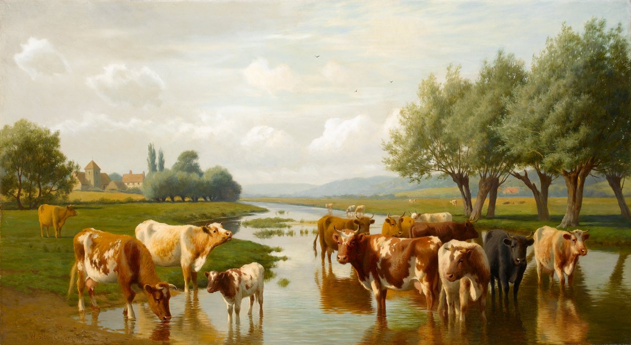 Ganado en un prado acuático cerca de Thanington, Kent, 1901 de William Sidney Cooper