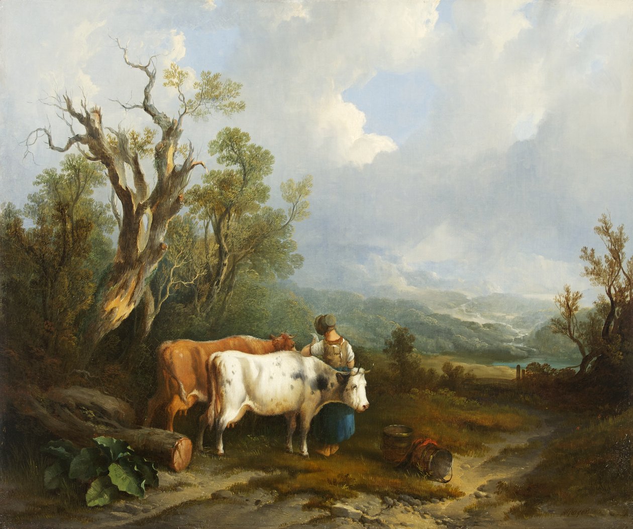 Paisaje con ganado y figura de mujer, 1842 de William Snr. Shayer