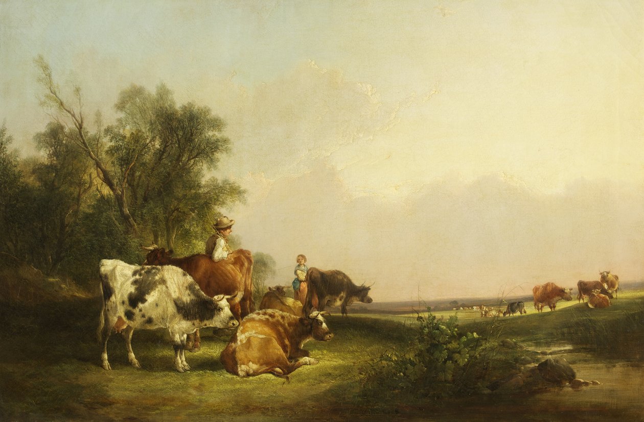 Escena Pastoral, Ganado y Figuras de William Snr. Shayer