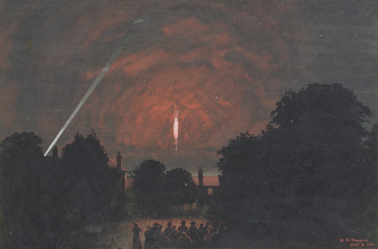 El Zeppelin que cayó en Cuffley, 1916 de William Stephen Tomkin