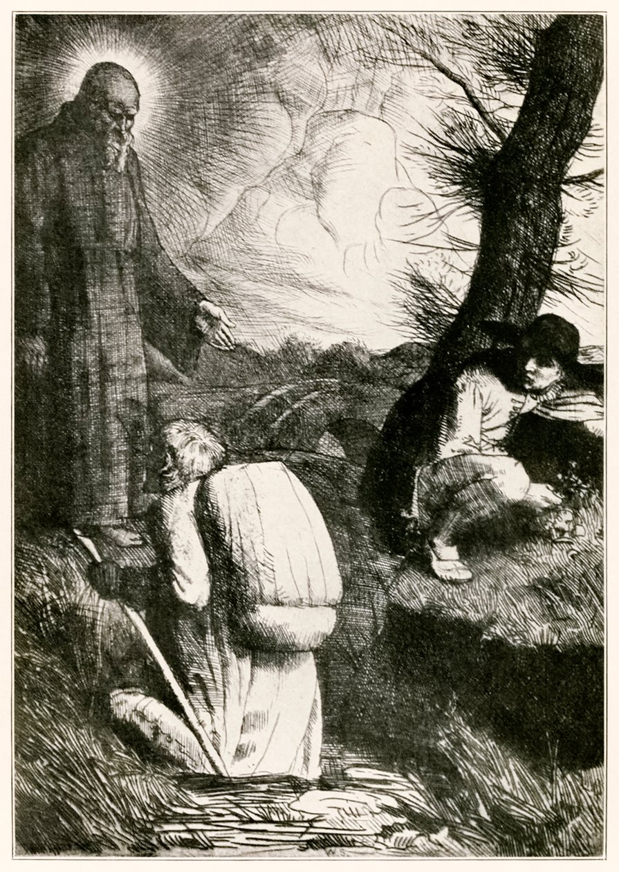 "Christian está preocupado" frontispicio de "El progreso del peregrino de este mundo, al que está por venir" de John Bunyan de William Strang