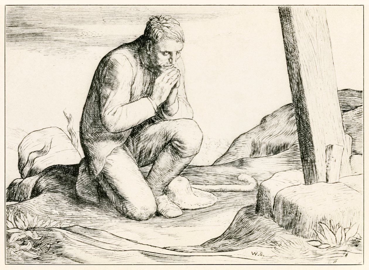 "Cristiano pierde su carga" de "El Progreso del Peregrino de Este Mundo, Al Que Está Por Venir" de John Bunyan de William Strang
