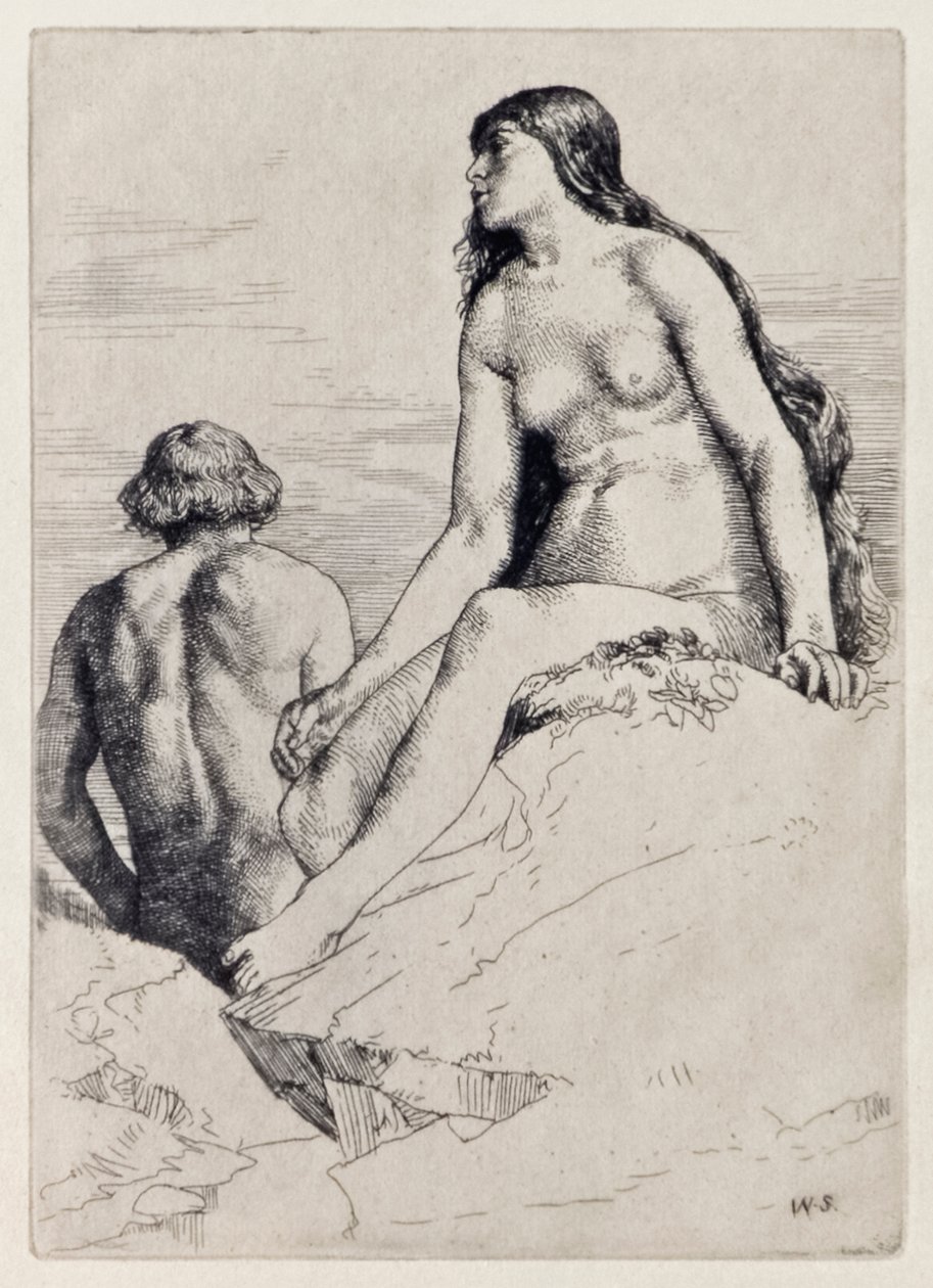Estado feliz de Adán y Eva de El paraíso perdido por John Milton, serie de 12 ilustraciones grabadas por William Strang de William Strang