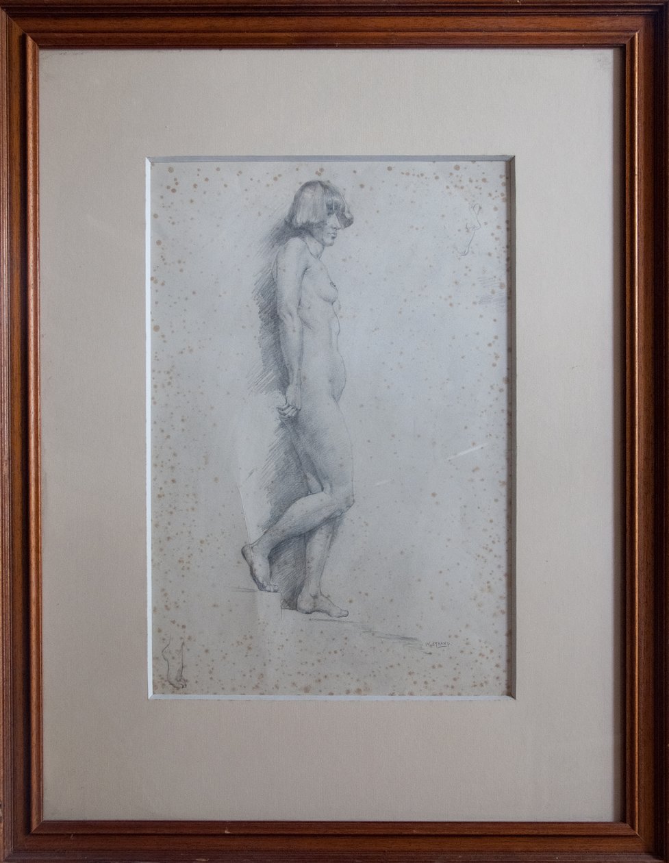 Desnudo, vista de perfil de cuerpo entero, pie derecho levantado de William Strang