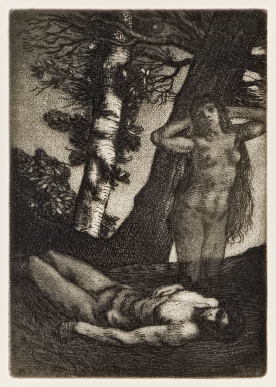 La creación de Eva de El paraíso perdido por John Milton, serie de 12 ilustraciones grabadas por William Strang de William Strang