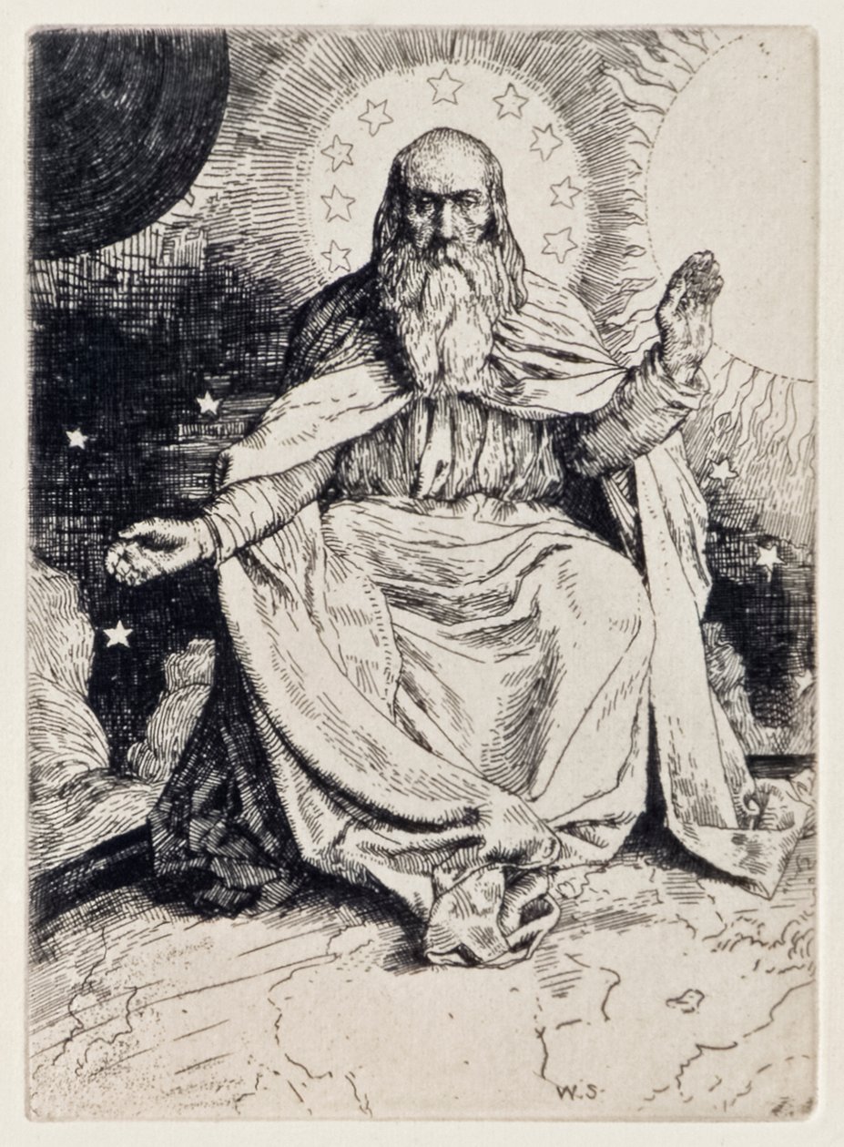 La creación del mundo de El Paraíso Perdido de John Milton, una serie de 12 ilustraciones grabadas por William Strang de William Strang