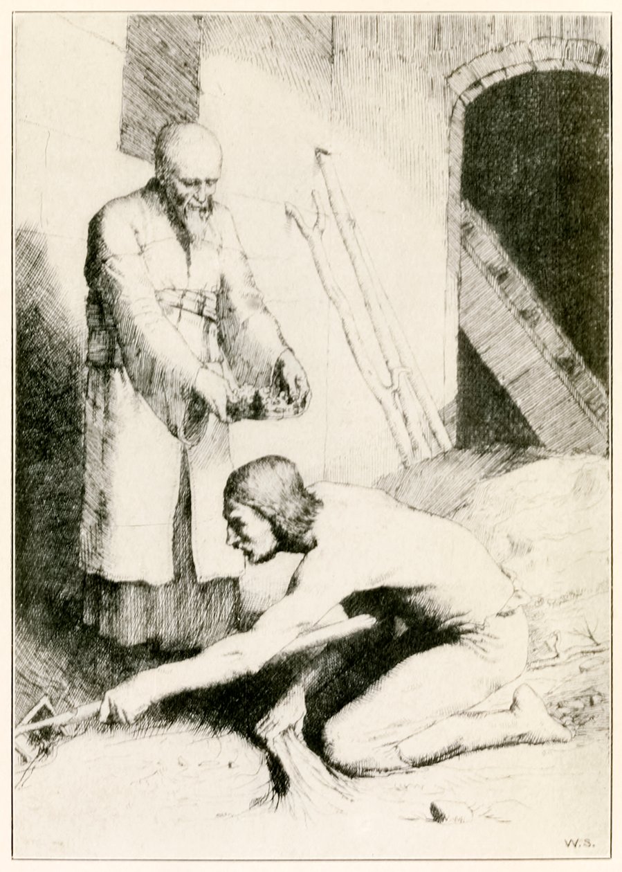 El hombre con el rastrillo de El progreso del peregrino de este mundo al venidero por John Bunyan, ilustración de William Strang de William Strang