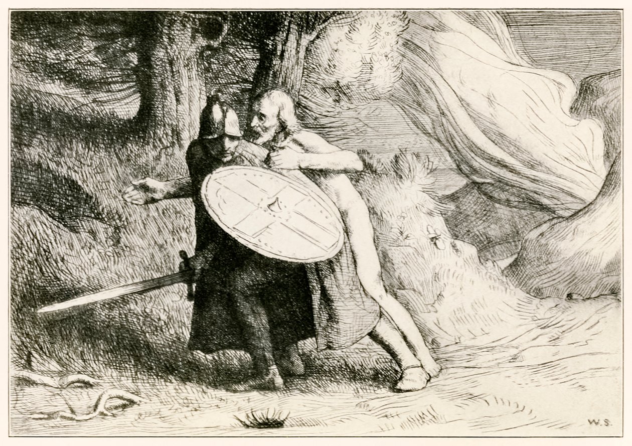 El valle de la sombra de la muerte de El progreso del peregrino de este mundo al venidero por John Bunyan, ilustración de William Strang de William Strang
