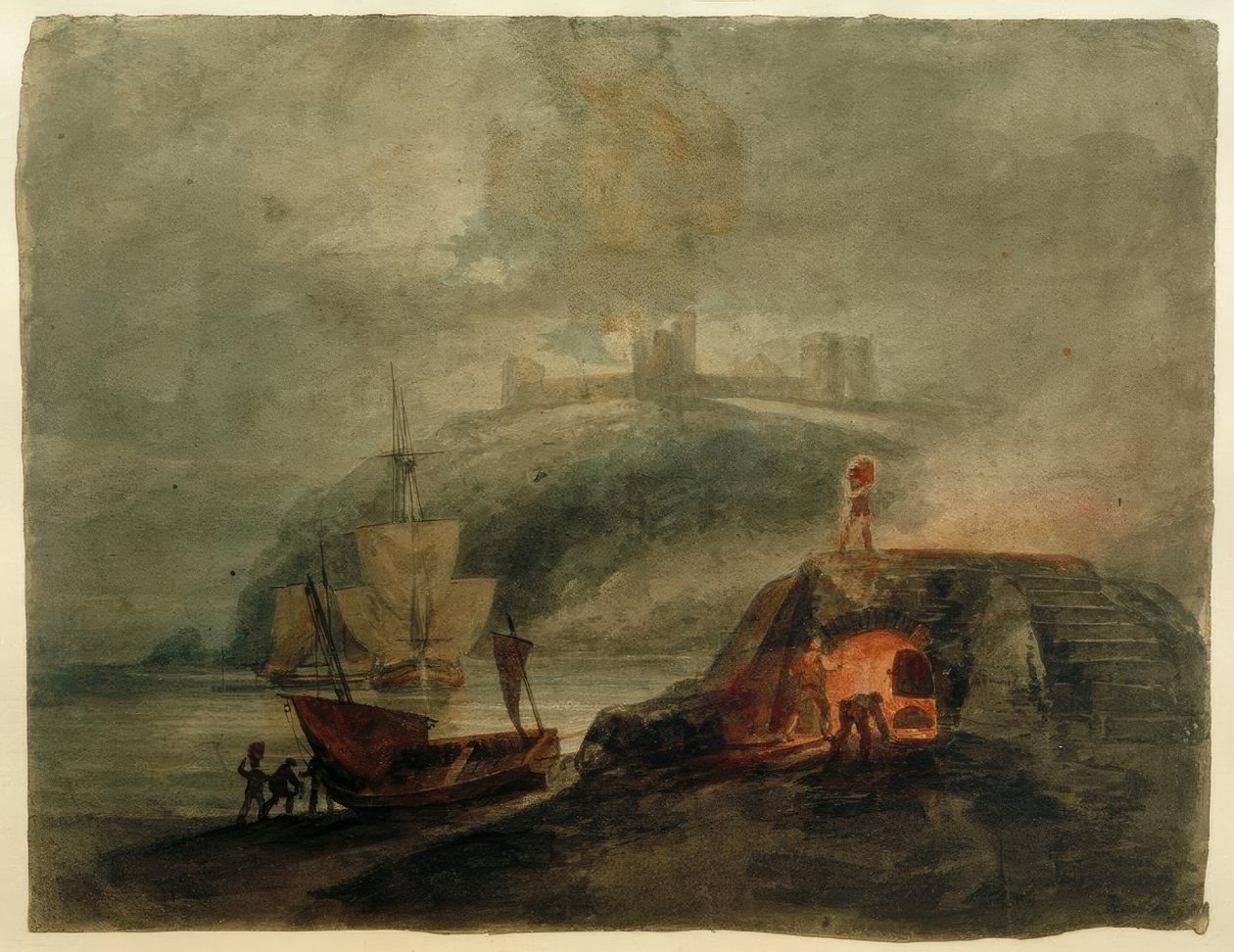 Castillo de Llanstephan a la luz de la luna, con un horno en primer plano de Joseph Mallord William Turner