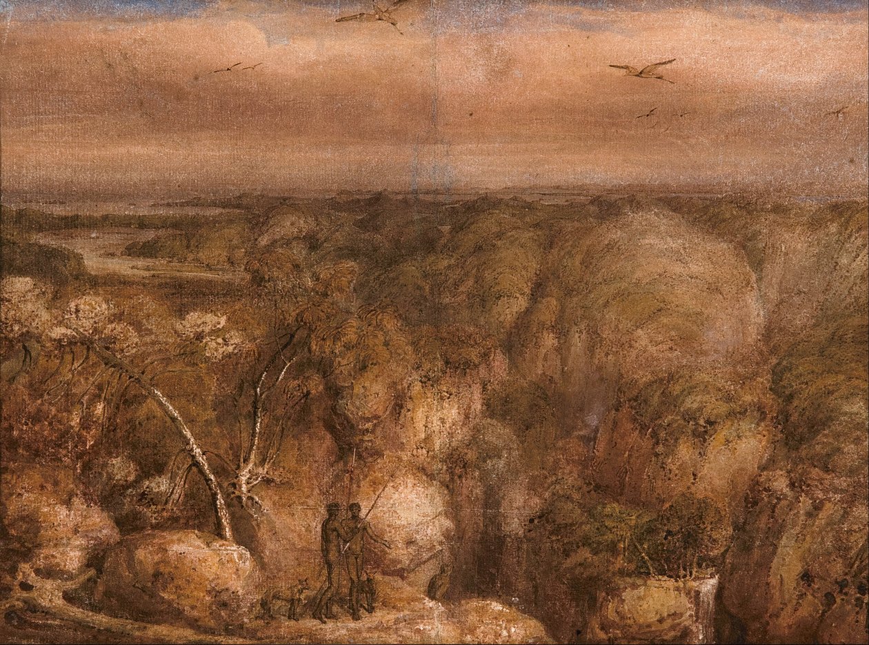 Vista distante de Port Bowen, desde Mount Westall de William Westall