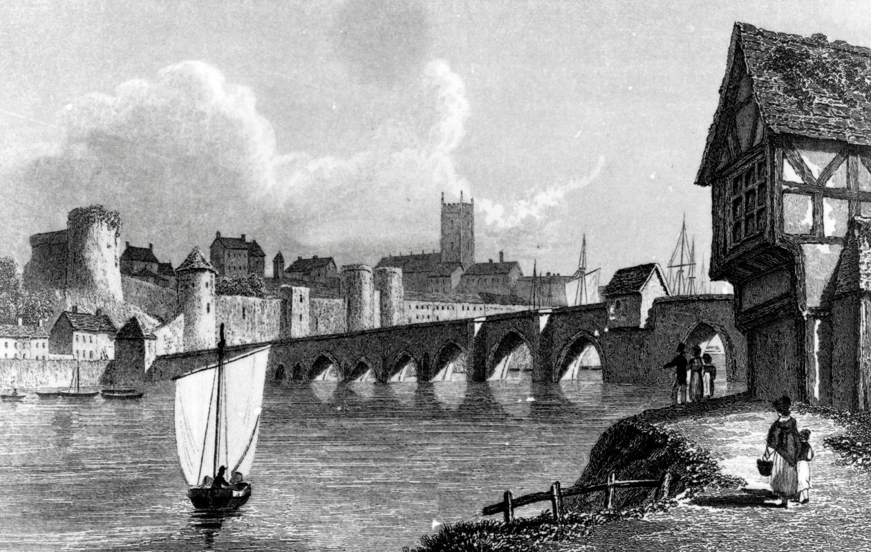 Castillo y ciudad de Limerick, grabado por E. Finden, 1829 de William Westall