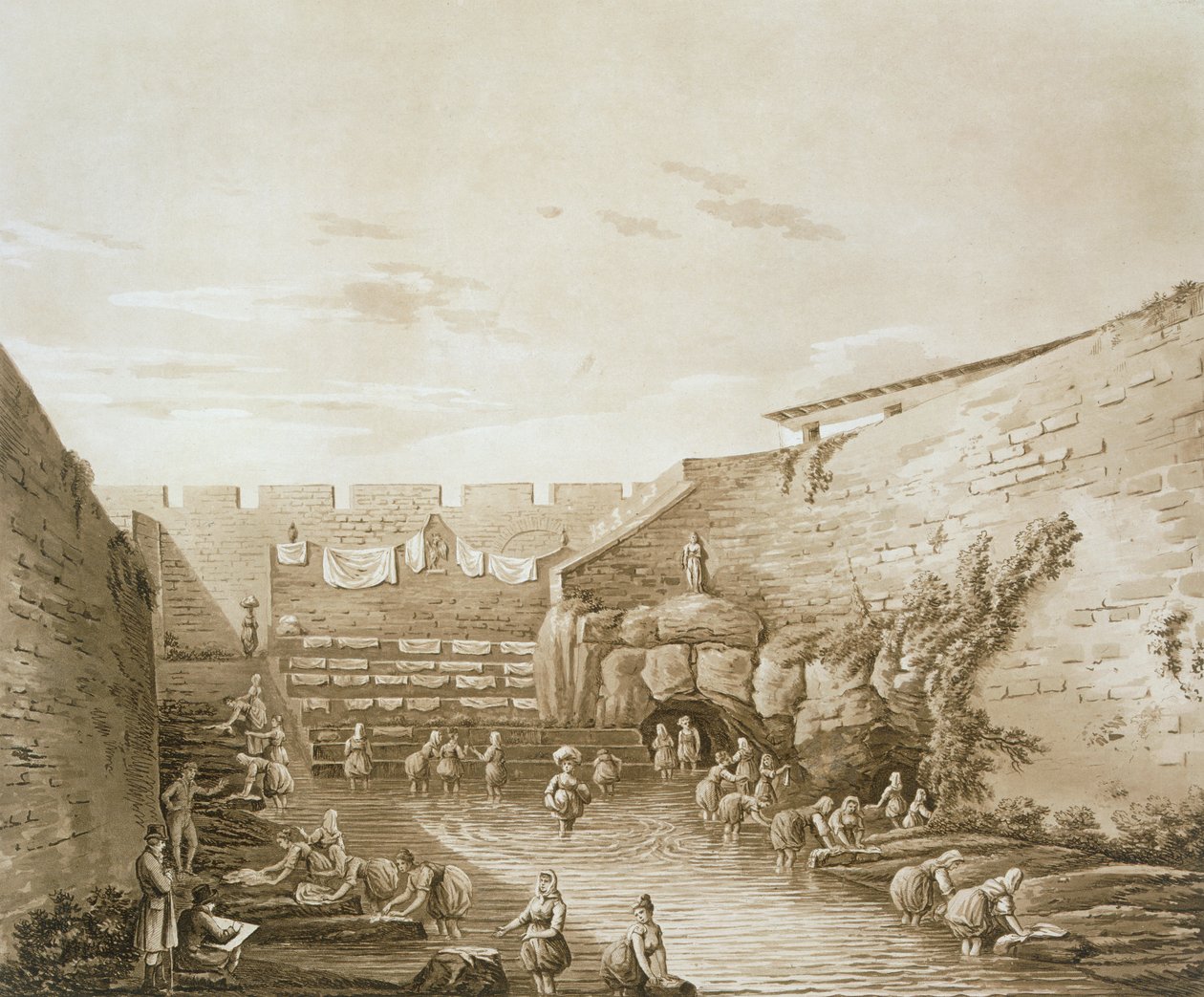 Lavanderas en la fuente de Arethusa, de Las antigüedades de Magna Grecia, publicado en 1807 de William Wilkins