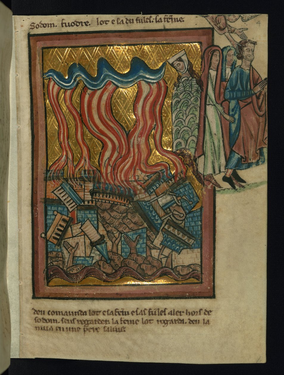 Lot y su familia huyen de Sodoma (Génesis 19:15-26) de William de Brailes  