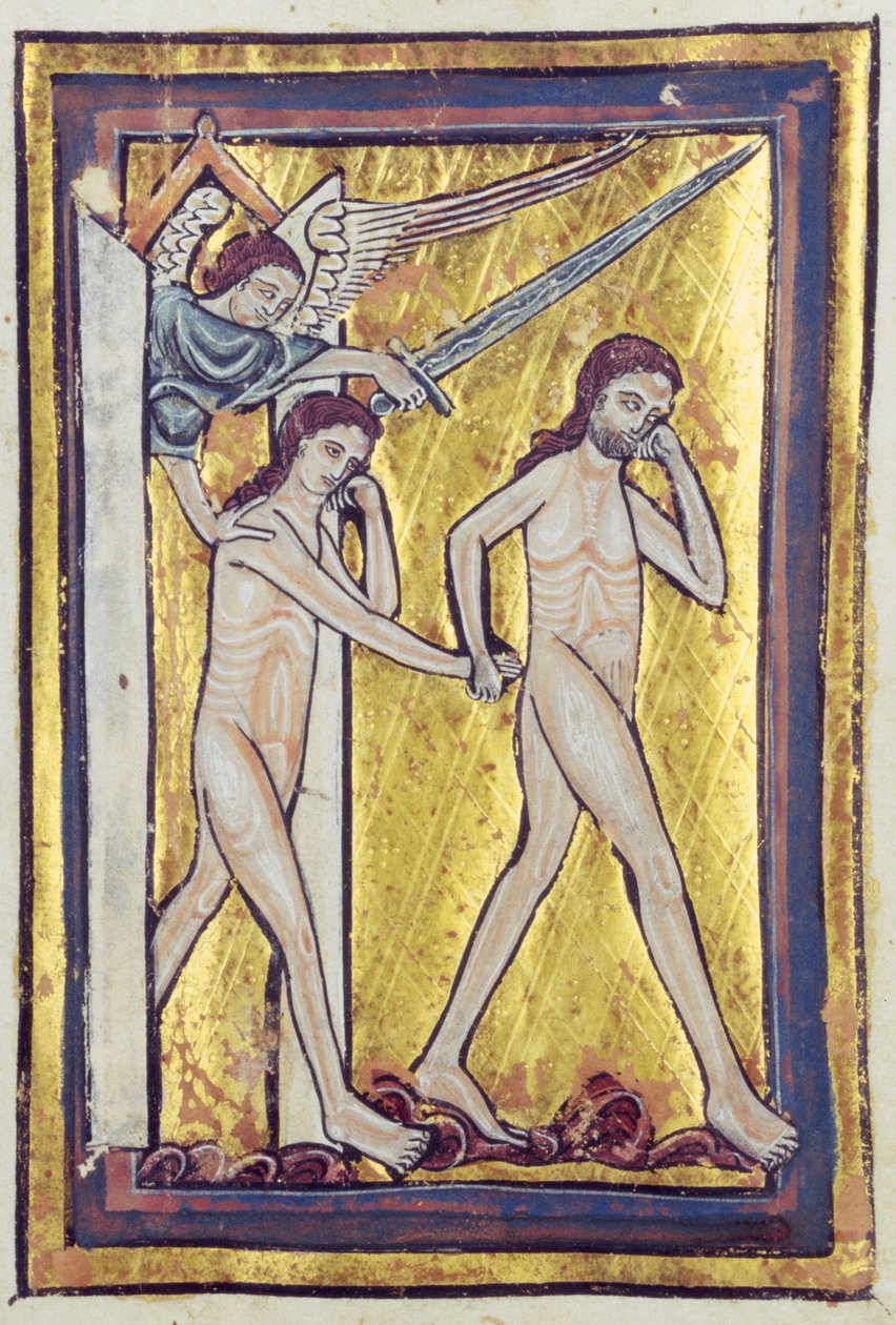 Adán y Eva expulsados del Paraíso, de un libro de Imágenes Bíblicas, c.1250 de William de Brailes  