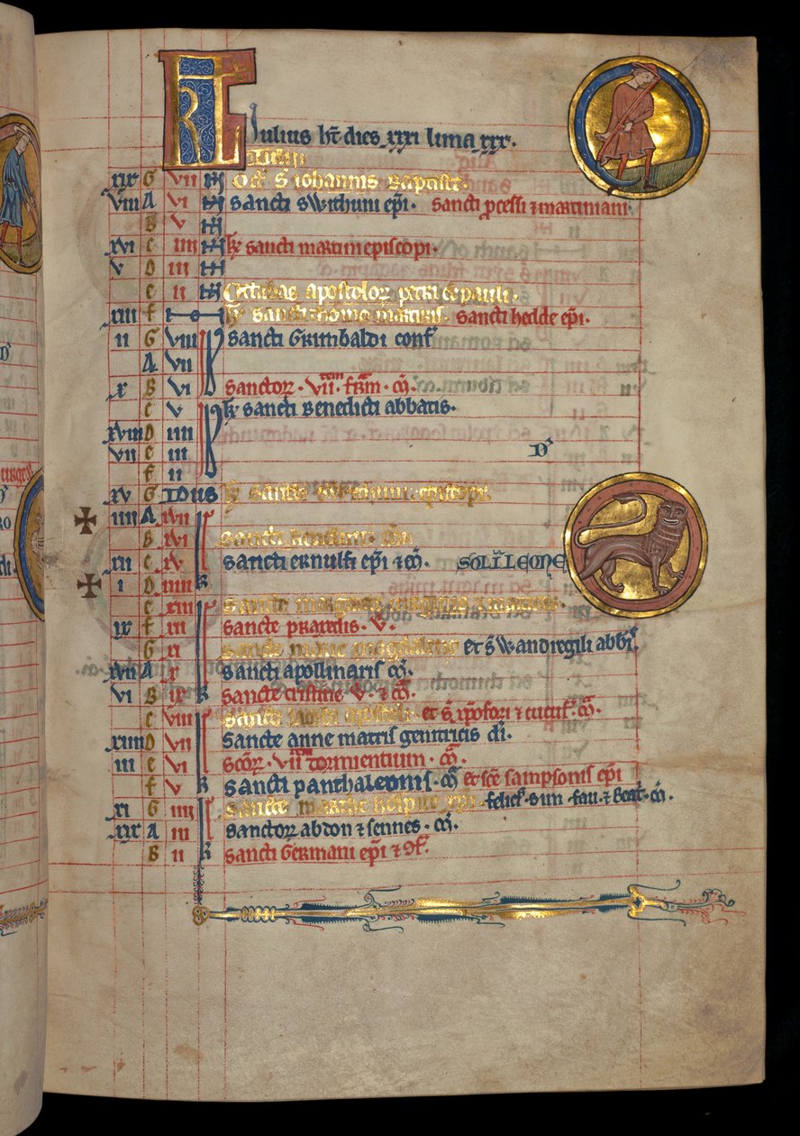 Ms 322 f.4r, julio, un hombre segando, ilustración del 