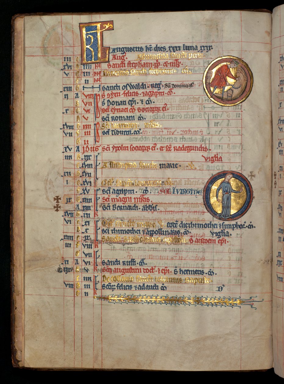 Ms 322 f.4v, agosto, un hombre cortando maíz, ilustración del 