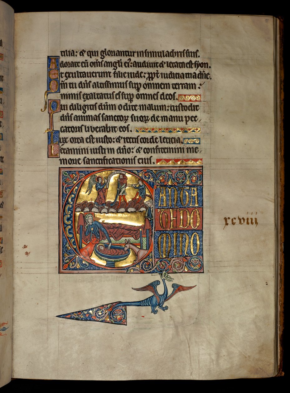 Ms 322 f.97r, Salmo 97, inicial C, Anunciación a los pastores, ilustración del 