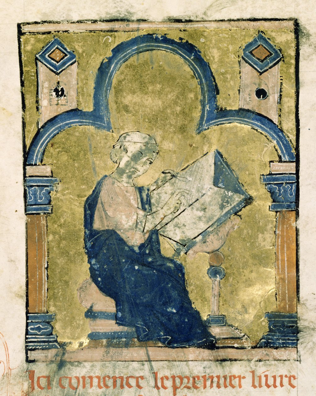 Fr 2631 f.1 Posible autorretrato de Guillermo de Tiro escribiendo en su escritorio, de Estoire d