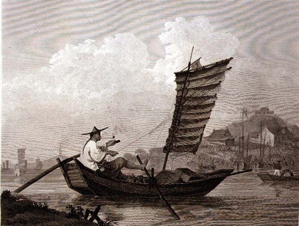Economía de tiempo y trabajo ejemplificada en un barquero chino, grabado por Thomas Medland, pub. por G. Nicol de William (after) Alexander