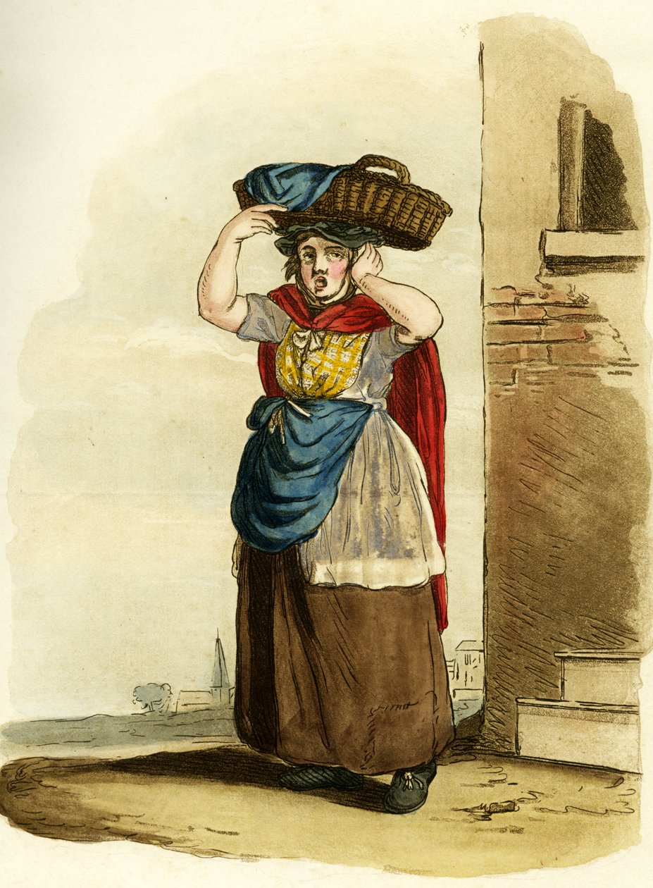 Vendedora de pescado, Inglaterra. Grabado inglés de William (after) Alexander