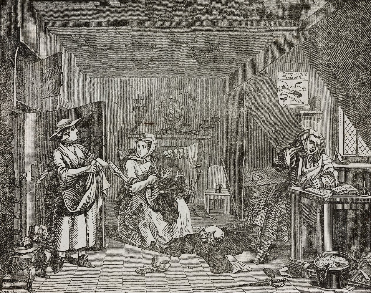 Poeta afligido, según pintura de William Hogarth de William (after) Hogarth