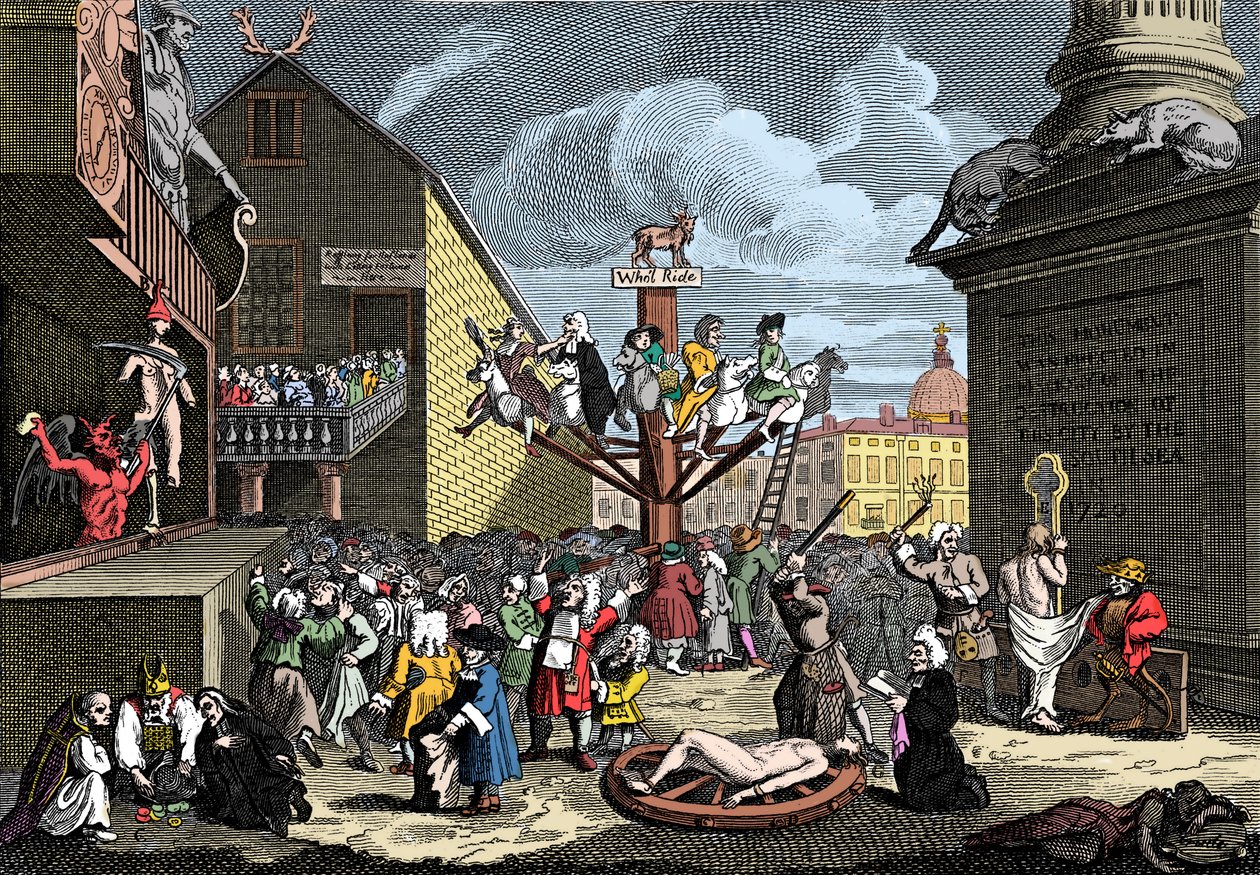 Impresión emblemática del Esquema del Mar del Sur de William (after) Hogarth