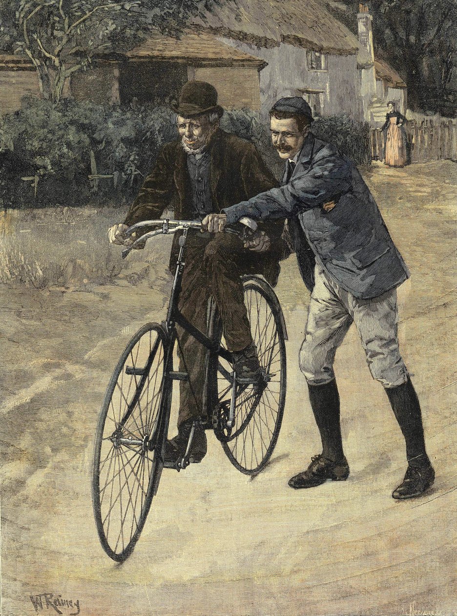 Aprendiendo del viejo papá. Grabado de la acuarela de W. Rainey. 1893. de William (after) Rainey