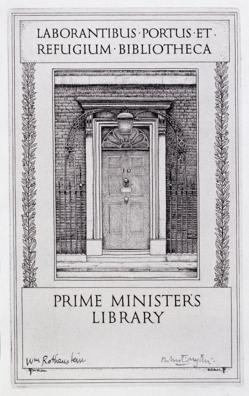 Exlibris para la Biblioteca del Primer Ministro, grabado por Robert Sargent Austin (1895-1973) (grabado) de William (after) Rothenstein